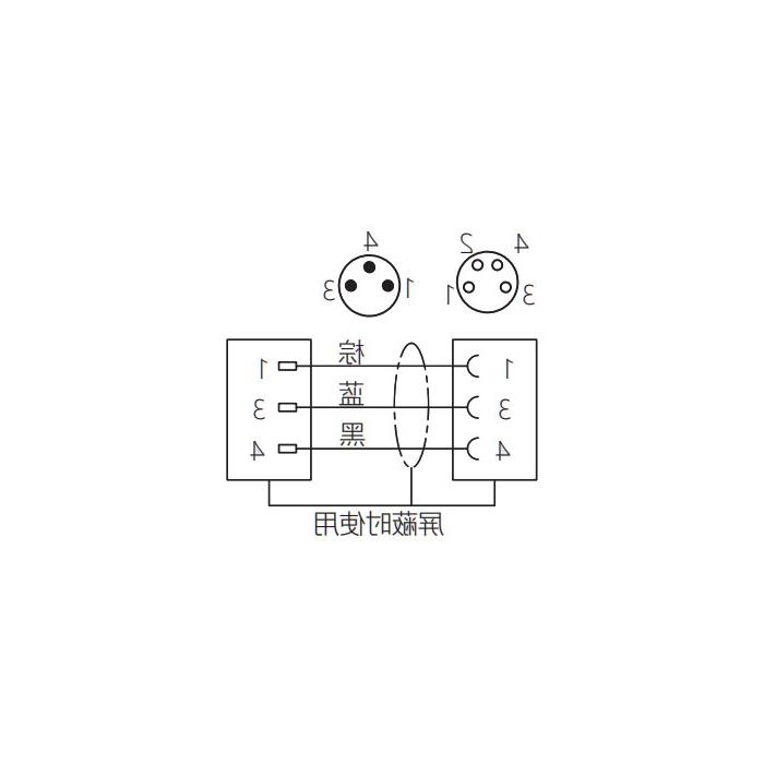 M8 3Pin、母头直型转公头直型、双端预铸PUR柔性电缆、黑色护套、63D101-XXX