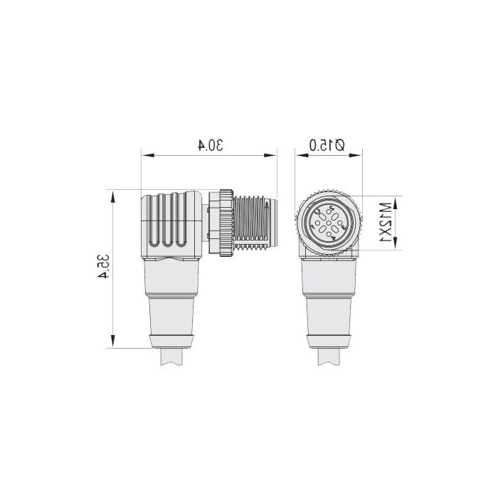 M12 5Pin、公头90°、单端预铸电缆、防焊渣PUR材质、橙色护套、64T563-XXX